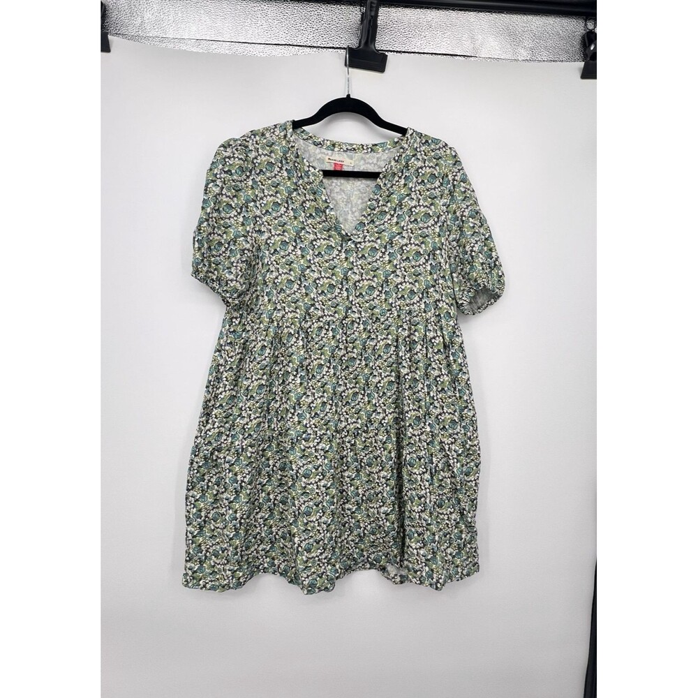 Marine Layer Womens Jamie Short Sleeve Mini Dress Baby Doll Sz L Floral Pockets
